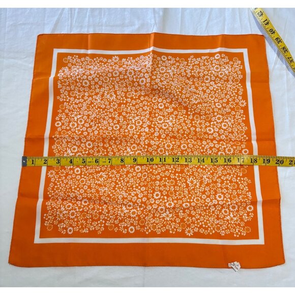 Vintage Floral Scarf Square Orange White Summer Spring Fun Flowers Italy - Picture 3 of 7